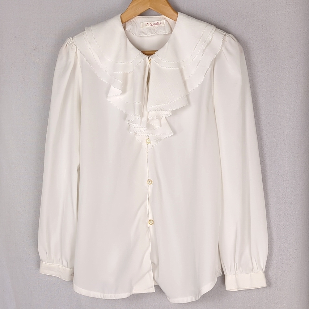 Vintage White Ruffled Collar Blouse